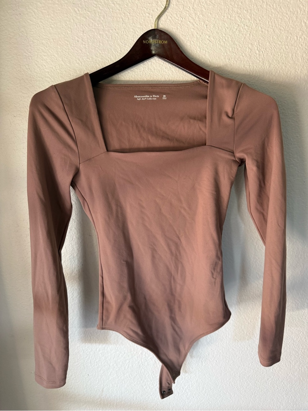 Abercrombie & Fitch Dusty Mauve Square-Neck Long Sleeve Bodysuit